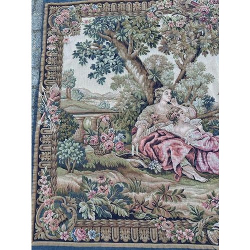 Mid-Century Jacquard Halluin Birds Offering Tapestry in the style of François Boucher, France, 1960s For Sale - Image 4 of 18
