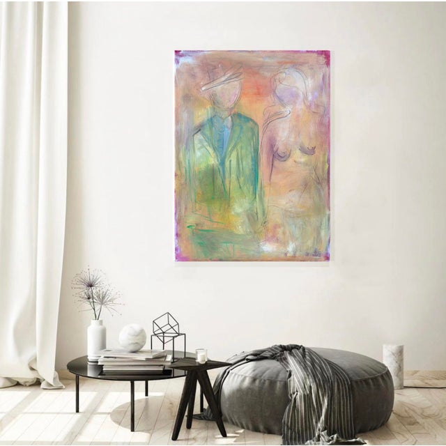 Peach "Bashful" by Trixie Pitts Expressionist Abstract Oil Painting For Sale - Image 8 of 12