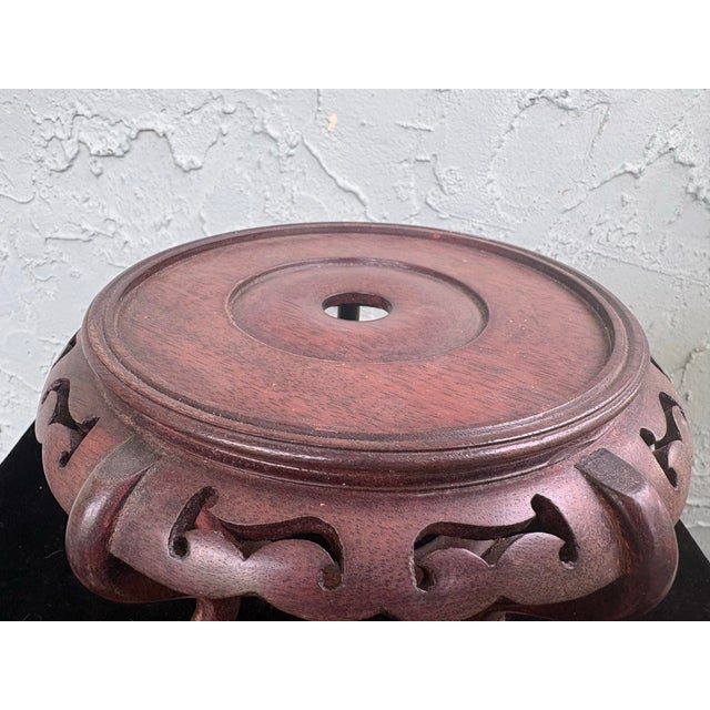 Large Chinese Hand-Painted Porcelain Decorative Egg With Carved Wood Stand, 14.5”h For Sale - Image 9 of 9