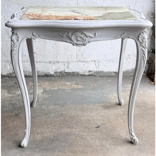 French Provincial End Table With the Onyx Top For Sale - Image 4 of 12