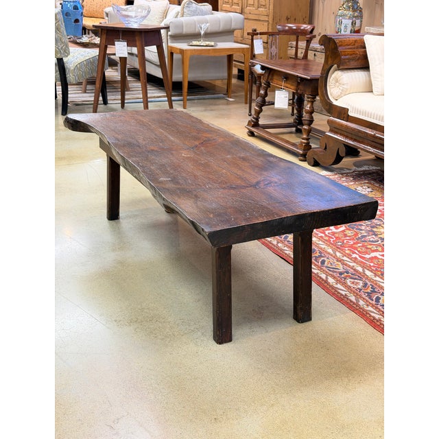 Vintage Rustic Solid Wood Live Edge Slab Coffee Table in Rich Brown For Sale - Image 4 of 8