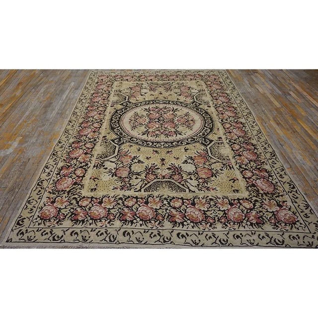 1850s Ivory Pink Antique Besserabian Kilim Flatweave Carpet Floral Medallion Rug For Sale - Image 4 of 12