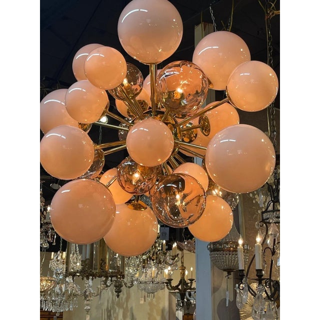 Pink Cloud Murano Style Glass and Brass Chandelier For Sale - Image 4 of 10