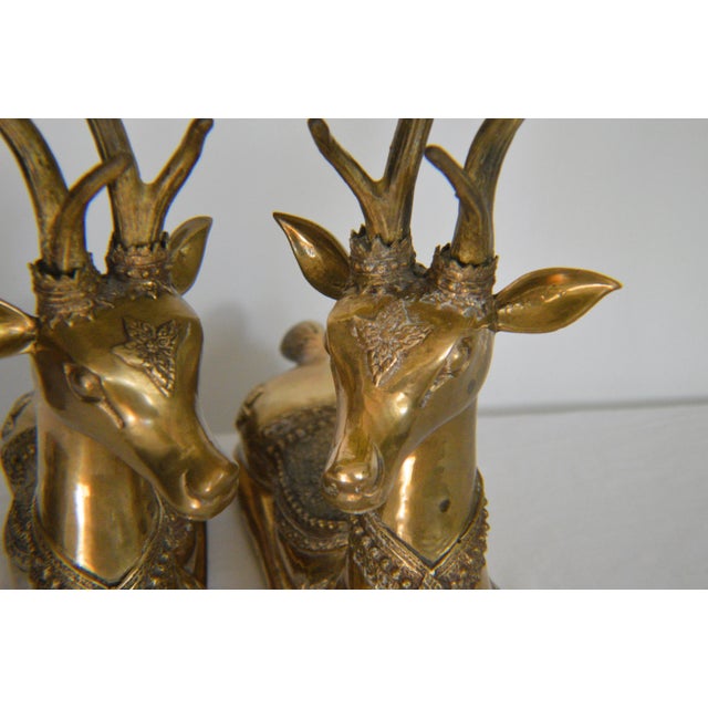 Metal Large 1970s Brass Sarreid Style Resting Deer Stag - A Pair For Sale - Image 7 of 7