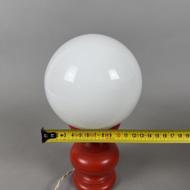 White Murano Glass Table Lamp with Red Wood Base, 1960s For Sale - Image 9 of 11