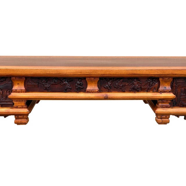 Vintage Two Brown Wood Tone Relief Carving Motif Oriental Console Altar Table For Sale In San Francisco - Image 6 of 13