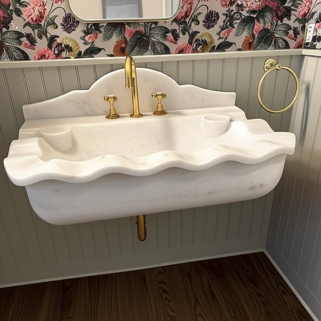 Classic Carrara Marble Floating Console Sink For Sale - Image 4 of 5