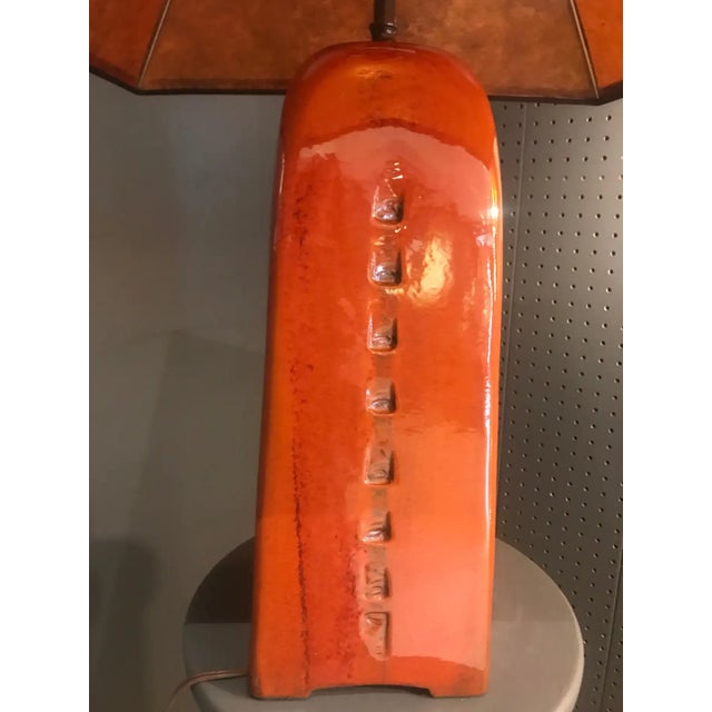2010s Artisan Made Russet Ceramic Table Lamp With Mica Shade For Sale - Image 5 of 11