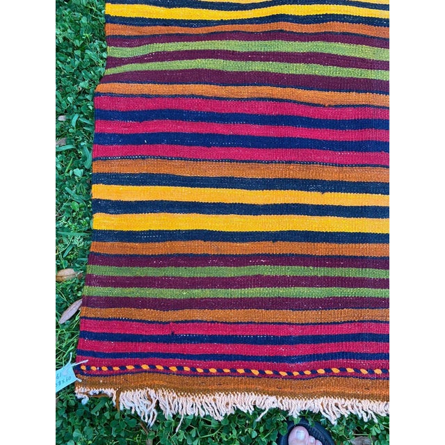 Gold Vintage Turkish Striped Kilim Area Rug For Sale - Image 8 of 9