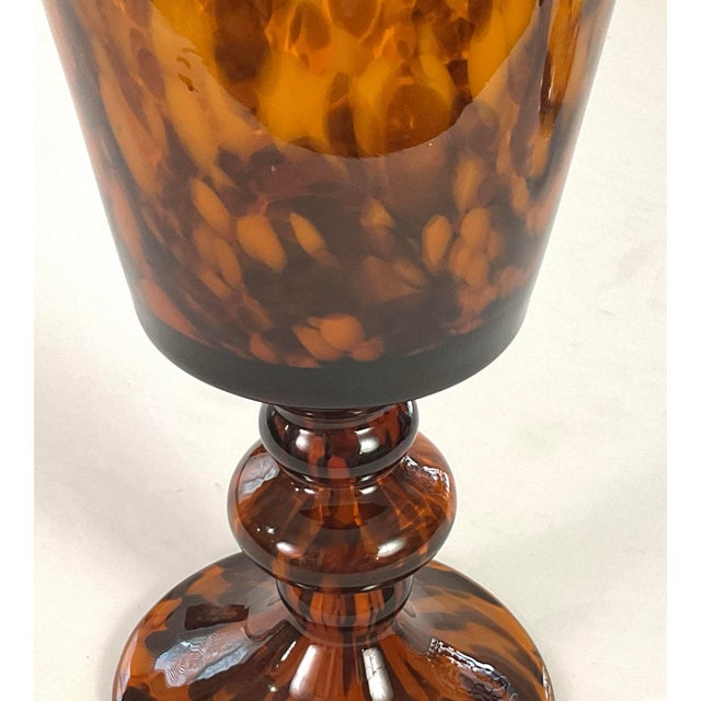 1980s Magnificent, Large Classic Trumpet Shaped Tortoise Shell Style Vase on a Turned Pedestal Base For Sale - Image 6 of 9