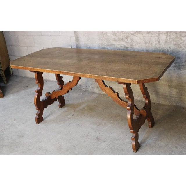 Brown Refectory-Style Table in Light Walnut, Early 1900s For Sale - Image 8 of 8