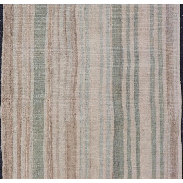 Textile Vintage Turkish Kilim With Soft Vertical Stripes in Sage, Ivory, and Faded Tan For Sale - Image 7 of 11