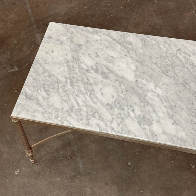 Mid-Century Carrara Marble and Gilded Brass Maison Jansen Style Coffee Table For Sale - Image 15 of 16