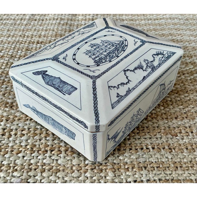 Vintage Faux Scrimshaw Beatrice Whaleship Trinket Jewelry Box Made in Great Britain For Sale - Image 11 of 12