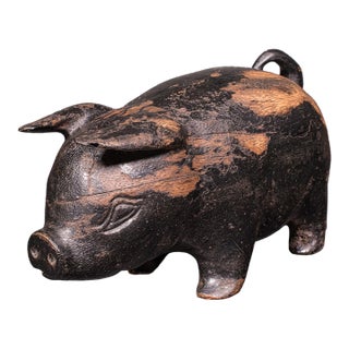 Vintage Carved Piglet Figure, English, Treen, Ebonised, Farmyard, Mid Century For Sale