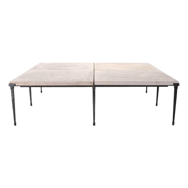 Holly Hunt Rue De Seine Limestone and Iron Cocktail Table 5 Ft For Sale