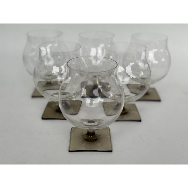 Berlin Smoke Foot Cognac Glass with Square Base by Georg Jensen for Rosenthal Studio Line, 1960s, Set of 6 For Sale - Image 7 of 7