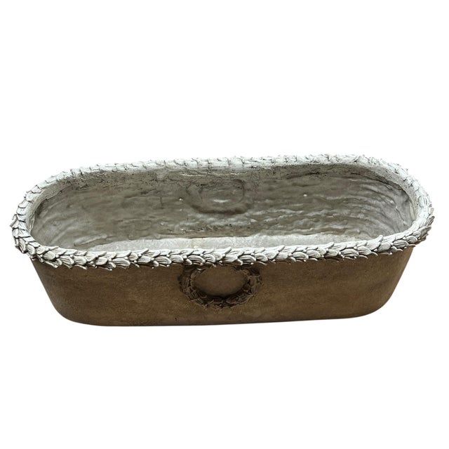 Vintage Rectangular Faux Concrete French Style Acanthus Leaf Planter For Sale - Image 6 of 7