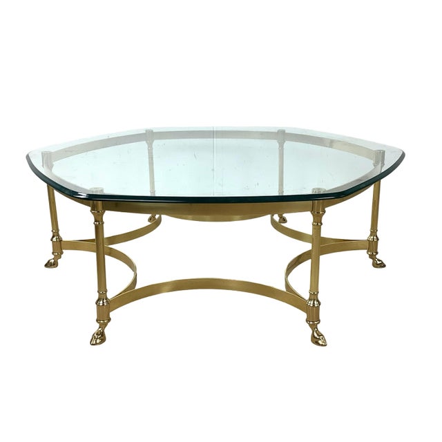 Brass & Glass Coffee Table | Hollywood Regency Style, Hoof Foot Base For Sale - Image 13 of 18