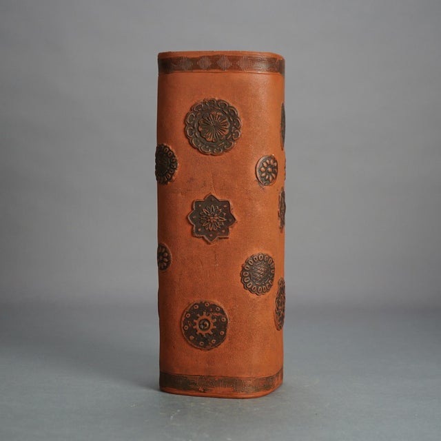 Antique Japanese Terra Cotta Vase with Stylized Floral Elements, Circa 1930 For Sale - Image 4 of 8