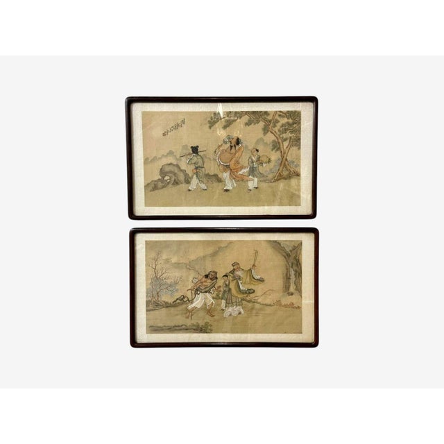 19th Century Chinese Export, Hand-Painted Figural Scenes, Rosewood Frames, China, 19th C. For Sale - Image 5 of 18