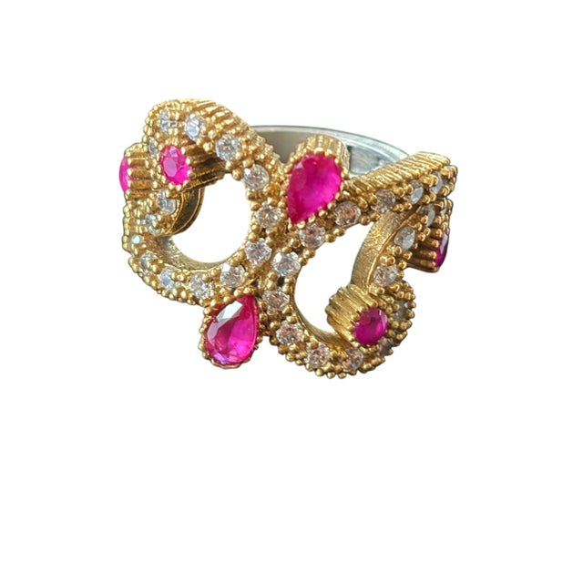 Vintage Sterling Silver Ring W/Natural Ruby and Diamond Size 4 For Sale - Image 12 of 12