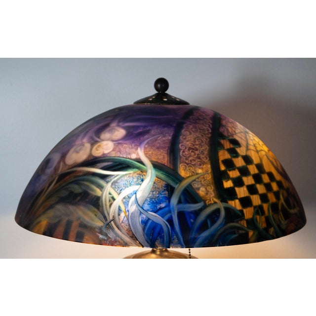 Contemporary Ulla Darni (1937 - 2022) - Reverse Painted Lamp - 21" H X 18 1/2" W For Sale In West Palm - Image 6 of 12