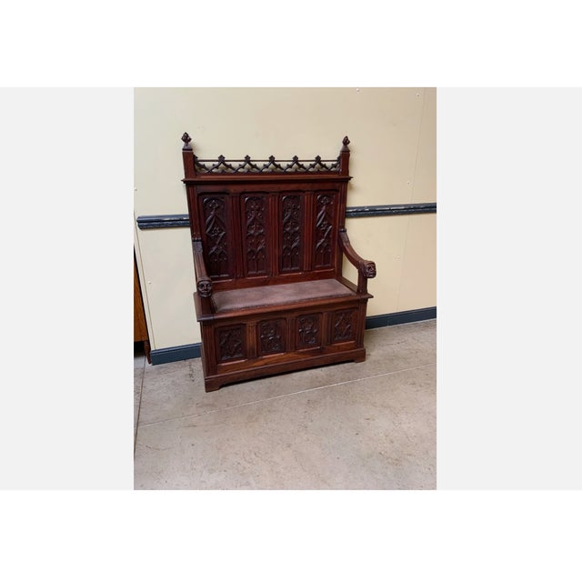 Antique Neo-Gothic Bench, 1880 For Sale - Image 11 of 11