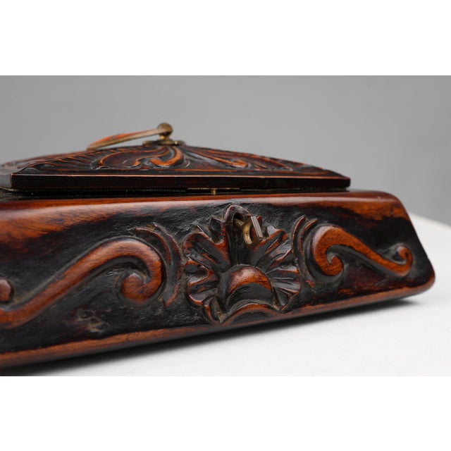 Mid-Century Modern Art Deco French Sewing Box in Sculpted Wood, 1890s For Sale - Image 3 of 11