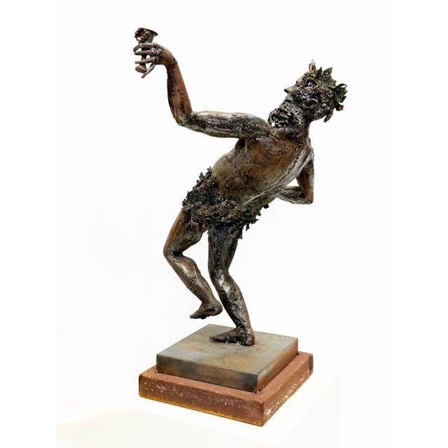 Gray Large Stylized Metal Sculpture of Bacchus, Roman God of Wine For Sale - Image 8 of 13