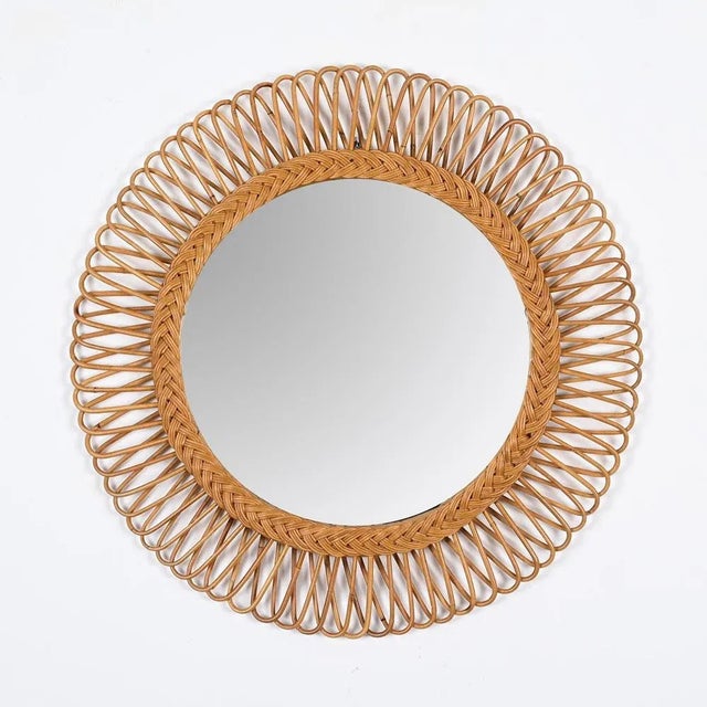 Mid-Century Italian Bamboo and Wicker Round Mirror by Franco Albini, 1960s For Sale - Image 9 of 13