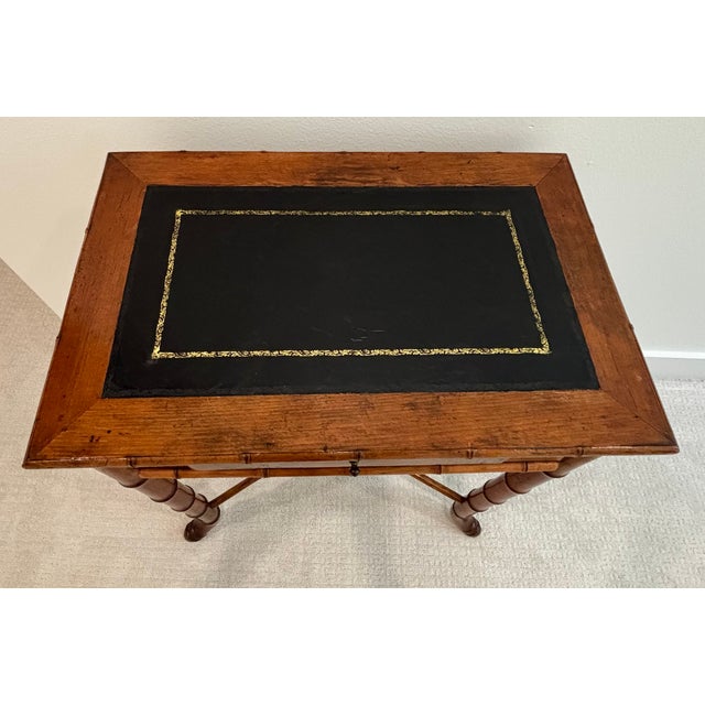 Wood Antique Aesthetic Movement Faux Bamboo Chinoiserie Style Side Table With Drawer For Sale - Image 7 of 18
