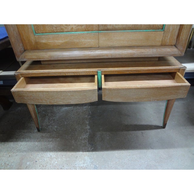 Jules Leleu 1940s Pair of French Modern Cerused Oak Cabinets Attributed to Jules Leleu For Sale - Image 4 of 12