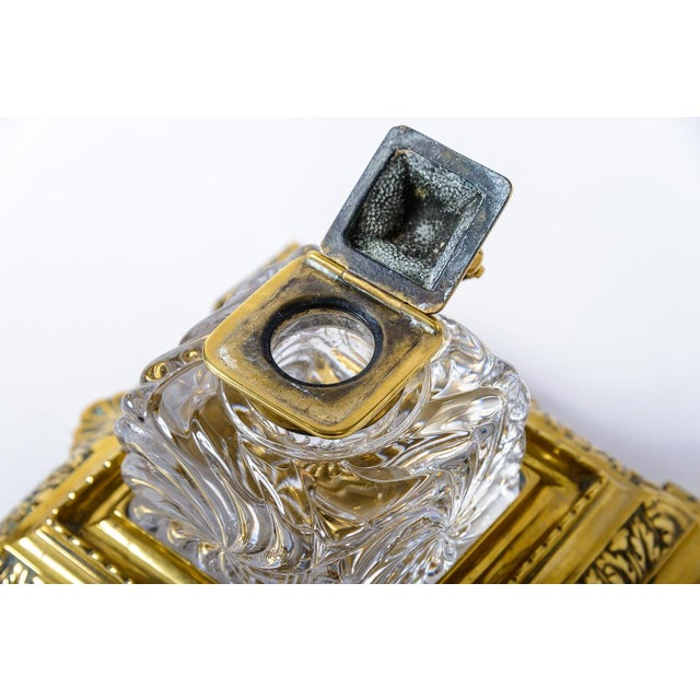 Glass Inkwell and Brass Inkstand With Tray For Sale - Image 4 of 7