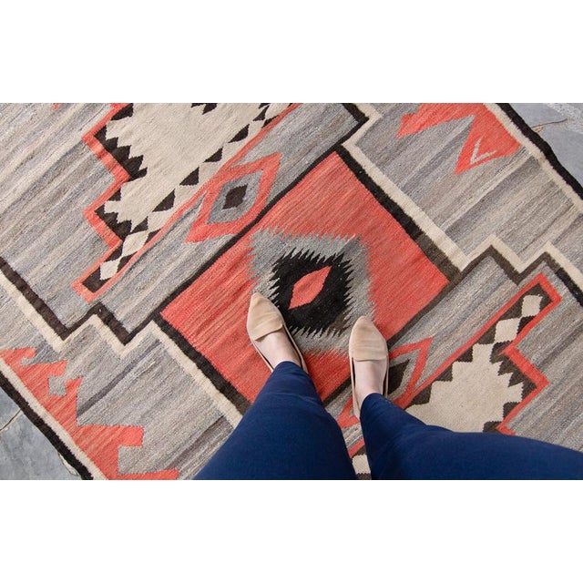 Tribal Contemporary Navajo Design Kilim Geometric Salmon Gray Low Pile Handwoven Wool Rug - 4’8” X 6’2” For Sale - Image 3 of 10