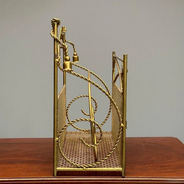 Metal Hollywood Regency Gilt Bronze Magazine Rack, Rope an Tassel Form For Sale - Image 7 of 12