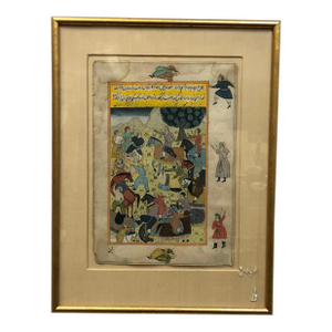 Late 19th Century Battlefield Antique Persian Original Watercolor on Paper Signed, Framed