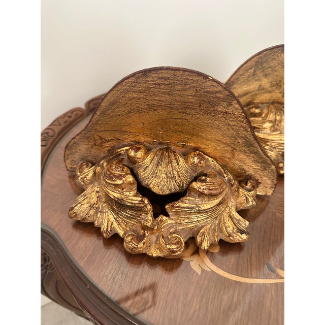 Hollywood Regency Vintage Italian Gilled Wood Wall Shelf For Sale - Image 3 of 5