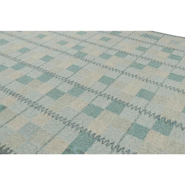 Rug & Kilim’s Scandinavian Style Rug in Teal Blue Tones With Geometric Patterns For Sale In New York - Image 6 of 7