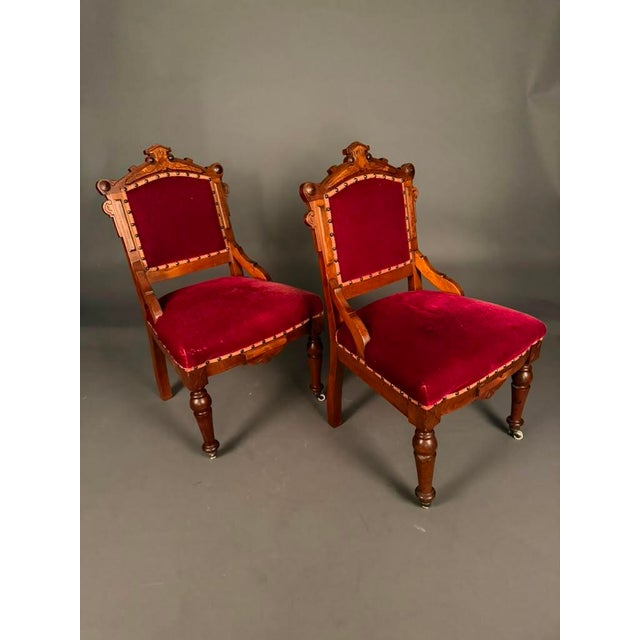 Pair of Late 19th Century American Eastlake Victorian Walnut Side Chairs, Circa 1890 For Sale - Image 12 of 16