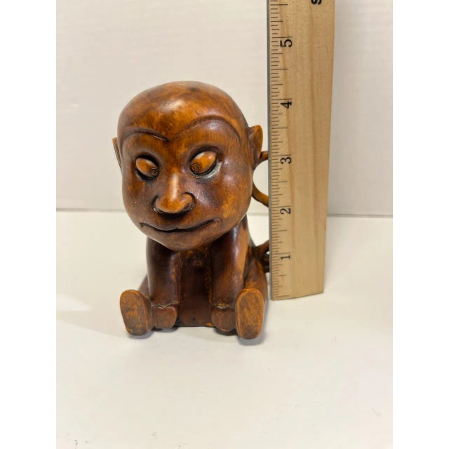 Brown Antique Japanese Hand Carved Wooden Monkey Figurine For Sale - Image 8 of 9