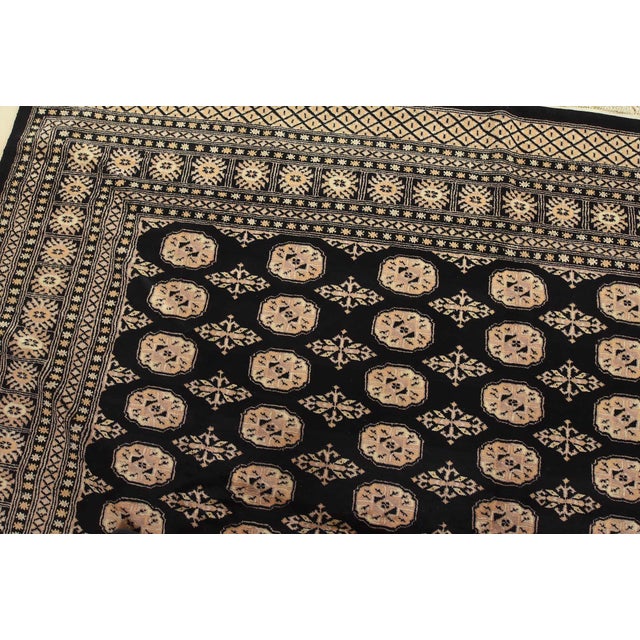 Bokhara Rug 9’1” X 12’1” Black Wool Tribal Hand-Knotted Oriental Carpet For Sale In Philadelphia - Image 6 of 13
