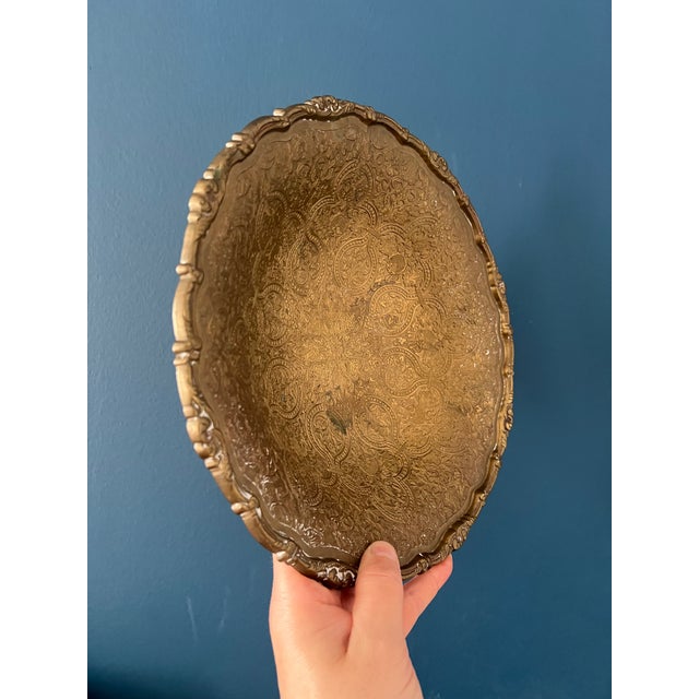 Vintage Brass Pedestal Bowl With Ornate Repoussé Decoration For Sale - Image 16 of 17