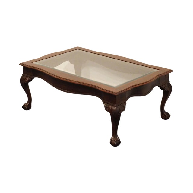DREXEL FURNITURE Solid Mahogany Traditional Chippendale Style Ball & Claw 44" Accent Coffee Table w. Glass Top 17.5" High...