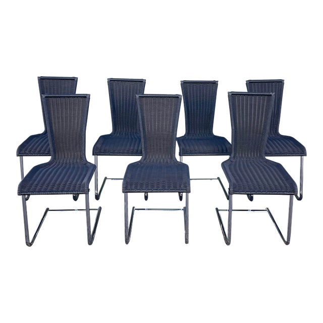 Black Cantilevered Dining Chairs by Bacher, "Jimmy F's" - Set of 7 For Sale