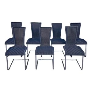 Black Cantilevered Dining Chairs by Bacher, "Jimmy F's" - Set of 7