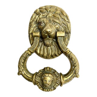 Antique Lion Head Brass Door Knocker For Sale