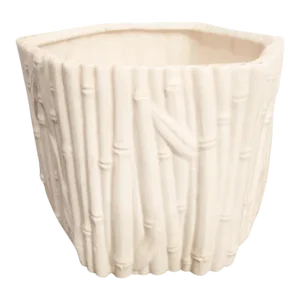 Huge Vintage White Ceramic Faux Bamboo Regency Style Planter Pot Vessel