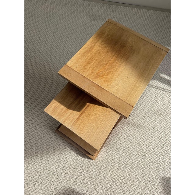 Wood Modernist French Architectural Blonde Mahogany Side Table and Pedestal Cabinet, 1930s For Sale - Image 7 of 9