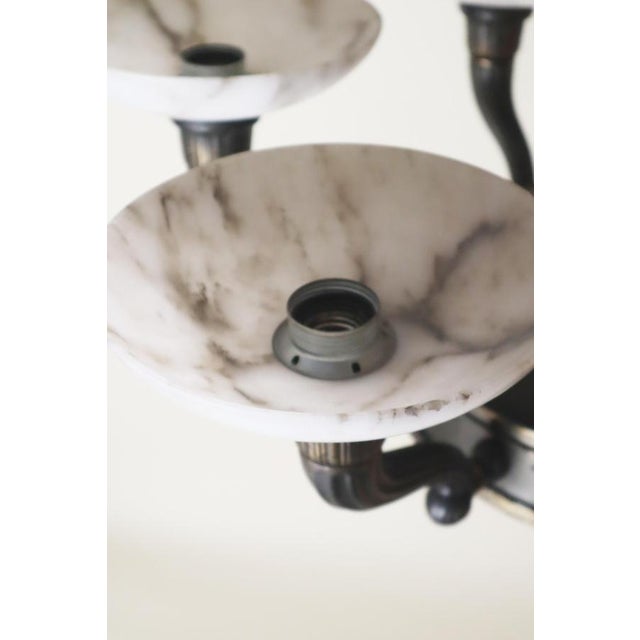 Art Deco Alabaster Chandelier with 9 Lights, Germany, 1930s For Sale - Image 3 of 13